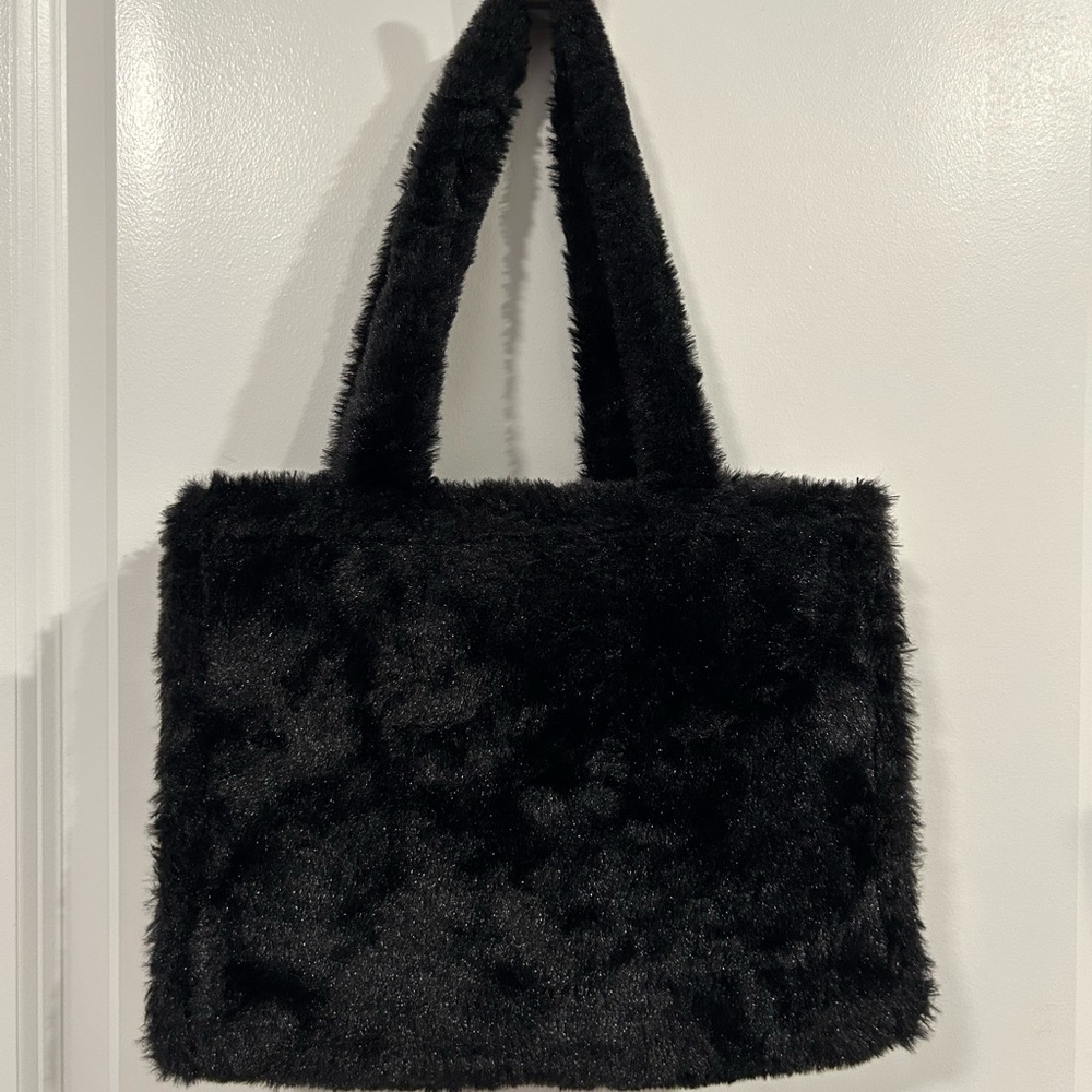 Elegant Black Faux Fur Tote Bag